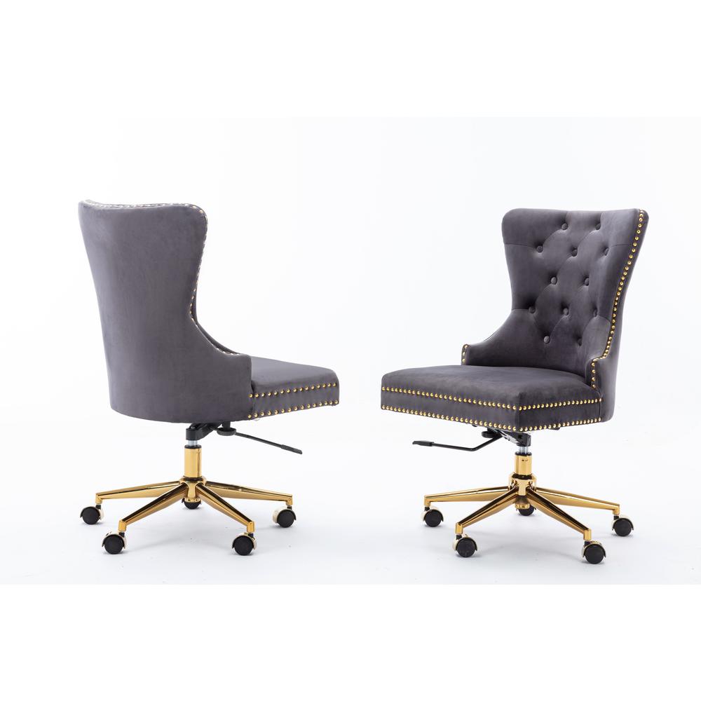 Tufted Velvet Upholstered Adjustable Wingback Chair, Gold Base, Dark Grey - Sinlge Only
