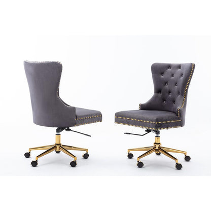 Tufted Velvet Upholstered Adjustable Wingback Chair, Gold Base, Dark Grey - Sinlge Only