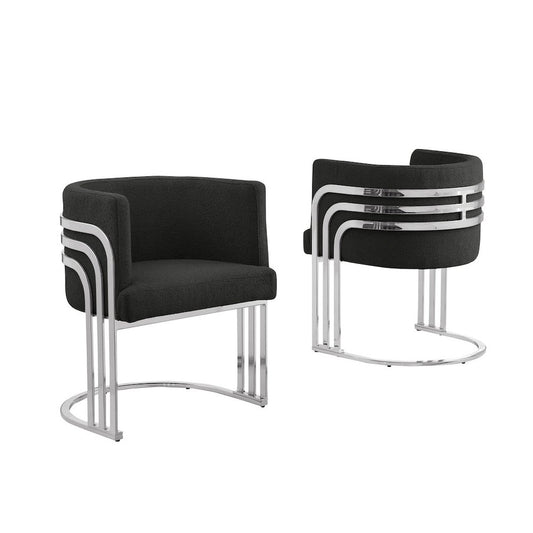Best Quality Furniture Black Teddy Fur Barrel Chair, Set Of Two