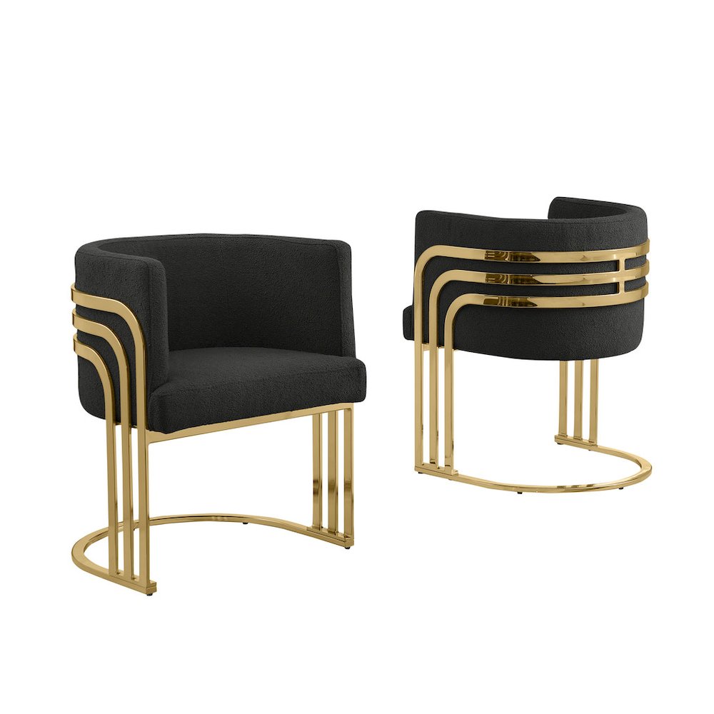 Best Quality Furniture Black Teddy Fur Barrel Chair, Set Of Two