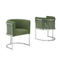 Honey comb- barrel side chair in Green with silver, Set of 2