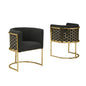Honey comb- barrel side chair in Black with gold, Set of 2