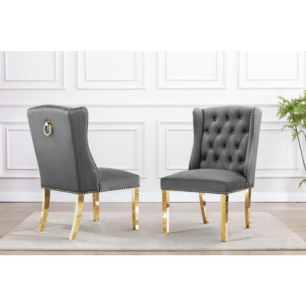 Tufted Velvet Upholstered Side Chairs, 4 Colors to Choose (Set of 2) - Dark grey 567