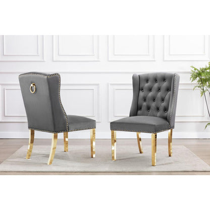 Tufted Velvet Upholstered Side Chairs, 4 Colors to Choose (Set of 2) - Dark grey 567