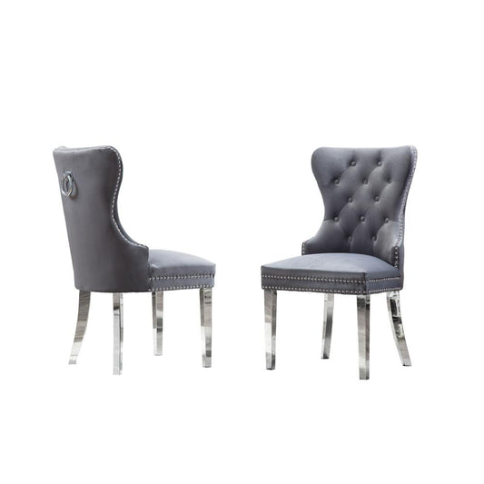 Velvet Tufted Dining Chair, Stainless Steel Legs (Set of 2) - Grey