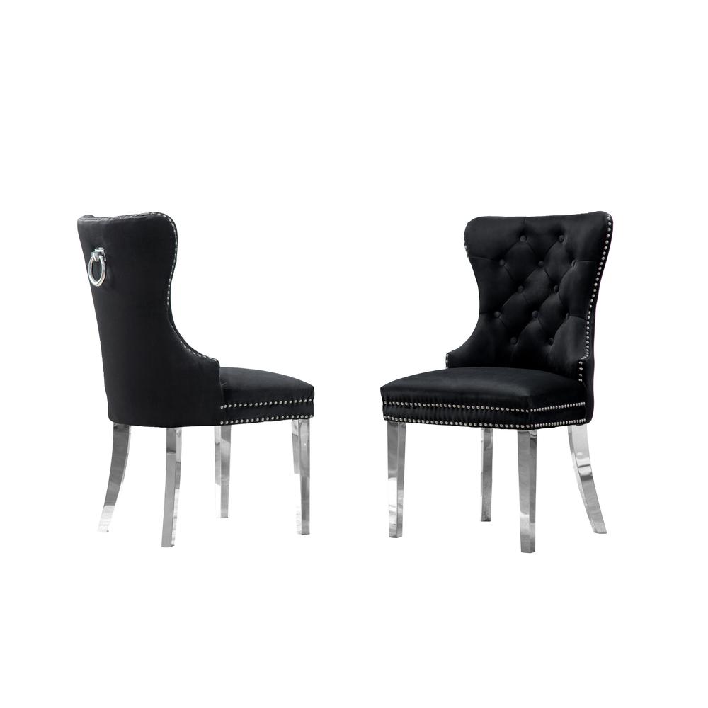 Velvet Tufted Dining Chair, Stainless Steel Legs (Set of 2) - Black