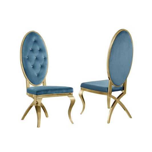 Velvet Side Chair Set of 2, Stainless Steel Gold Legs, Teal