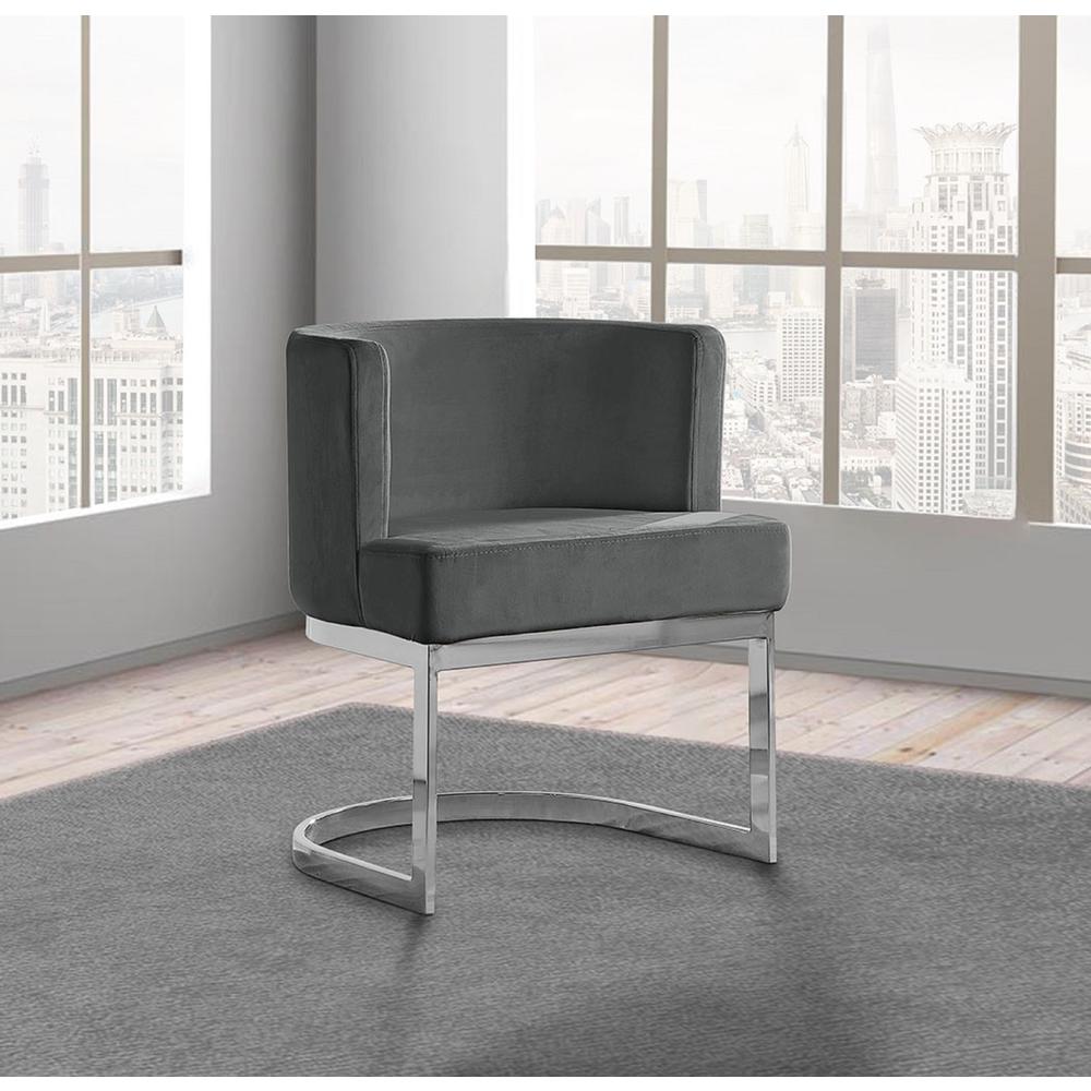 Dark Grey Velvet Side Chair with Silver, Chrome Base - Single