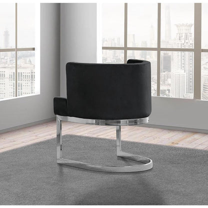 Black Velvet Side Chair with Silver, Chrome Base - Single
