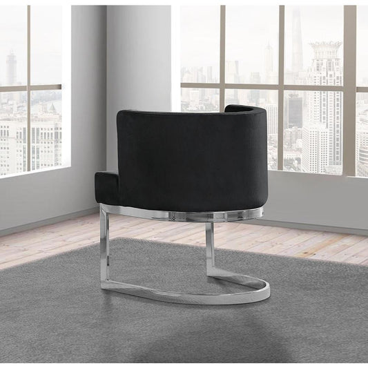 Black Velvet Side Chair with Silver, Chrome Base - Single