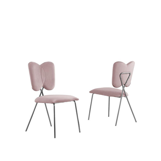 Set of 4, Pink Velvet Guest Side Chair with Wingback, Chrome