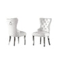 White Faux Leather Tufted Dining Side Chairs, Stainless Steel Legs - Set of 2