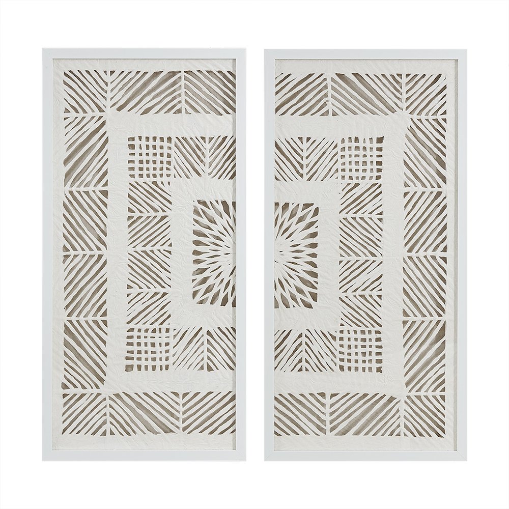 Framed Geometric Rice Paper Panel 2-piece Shadowbox Wall Decor Set