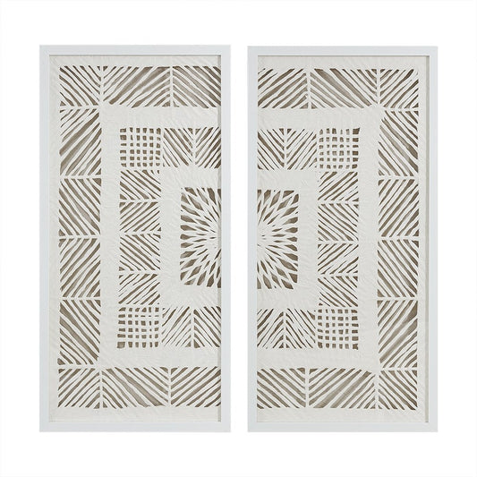 Framed Geometric Rice Paper Panel 2-piece Shadowbox Wall Decor Set