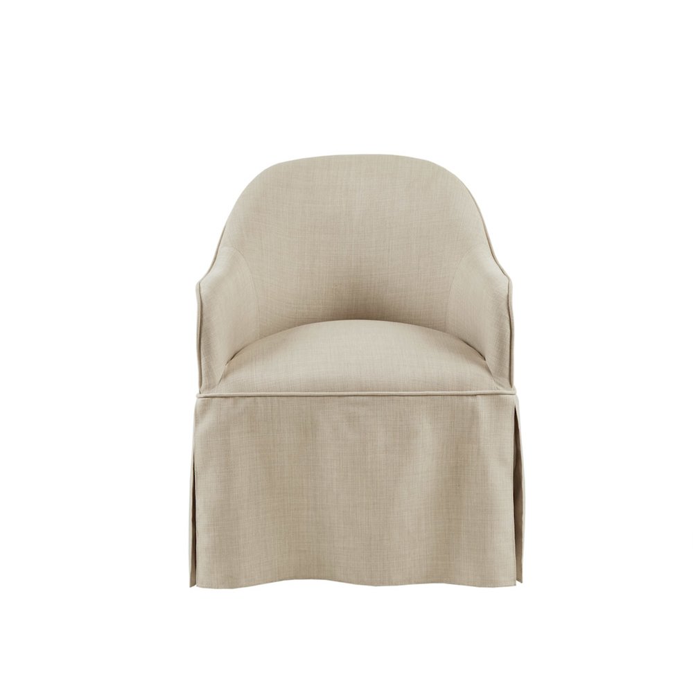 Salma Skirted Dining Arm Chair with Casters in Natural Color