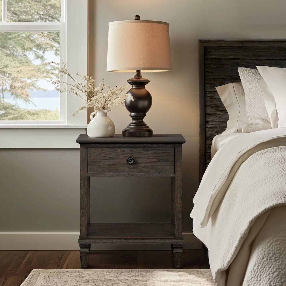 Victoria Bedside Table, Antique Brown color