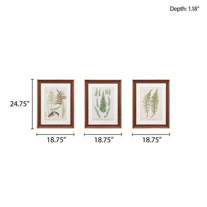 Botanical Illustration 3-piece Framed Glass and Single Matted Wall Art Set