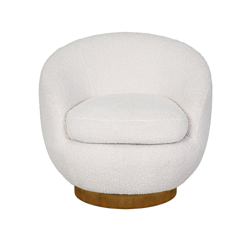 Jessel Shearling Sherpa Swivel Chair with Wood Base in Cream Color