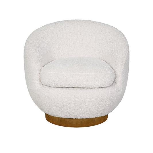 Jessel Shearling Sherpa Swivel Chair with Wood Base in Cream Color
