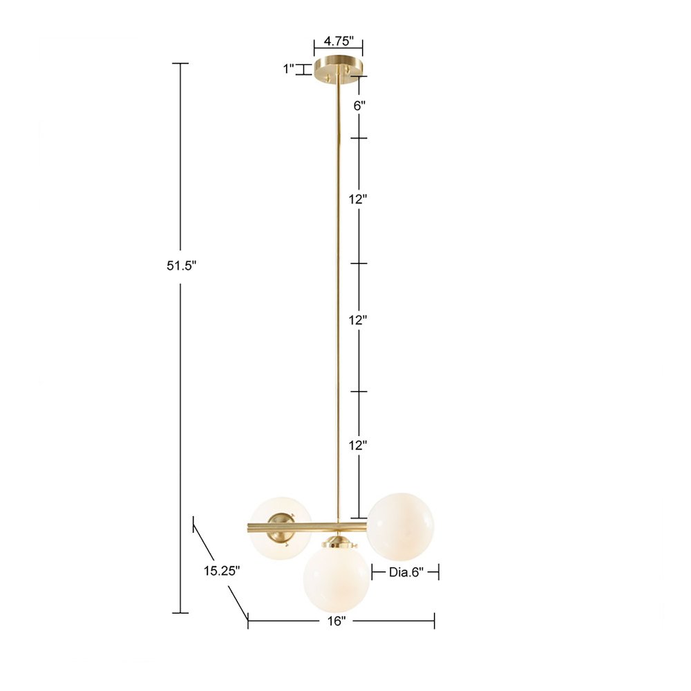 3-Light Chandelier with Frosted Glass Globe Bulbs