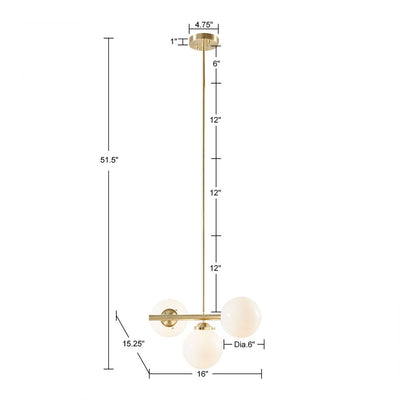 3-Light Chandelier with Frosted Glass Globe Bulbs