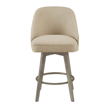 Pearce Swivel Upholstered Counter Stool with Solid Wood Legs & Metal Footrest