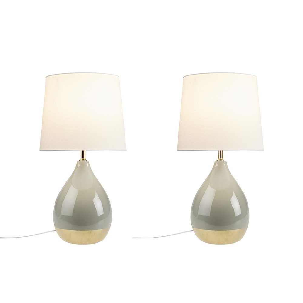Liora 2-Tone Ceramic Table Lamp Set of 2, Sage Green/Gold color