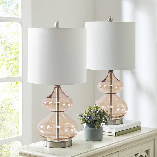 Ellipse Curved Glass Table Lamp, Set of 2, Pink color