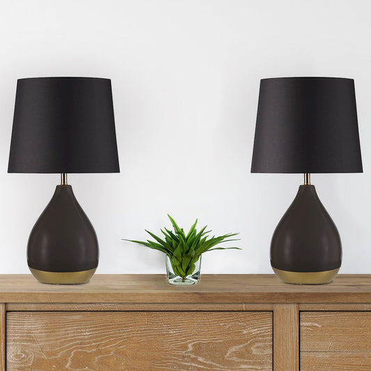Liora 2-Tone Ceramic Table Lamp Set of 2, Black/Gold color