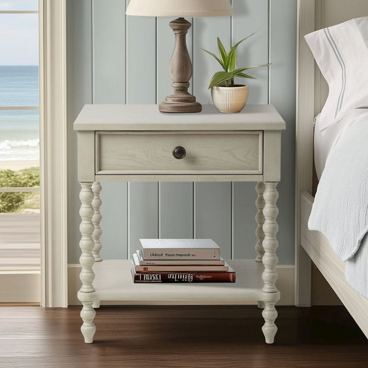 Beckett Turned Wood Spindle Nightstand with Drawer & Shelf