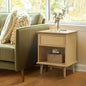 Rattan Accent Side Table with Drawer Storage & Lower Open Shelf