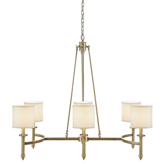 Elegenza 6-light Chandelier with Fabric Drum Shades in Antique Gold Color