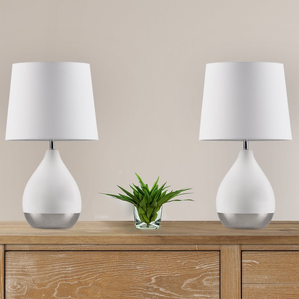 Liora 2-Tone Ceramic Table Lamp Set of 2, White/Silver color