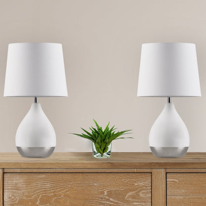 Liora 2-Tone Ceramic Table Lamp Set of 2, White/Silver color
