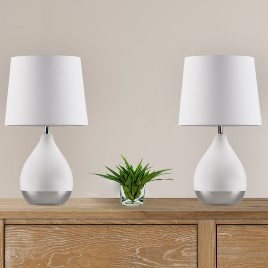 Liora 2-Tone Ceramic Table Lamp Set of 2, White/Silver color
