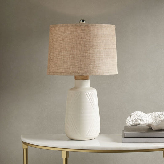 Tate Boho Textured Ceramic Table Lamp, Ivory color
