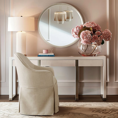 Salma Skirted Dining Arm Chair with Casters in Natural Color