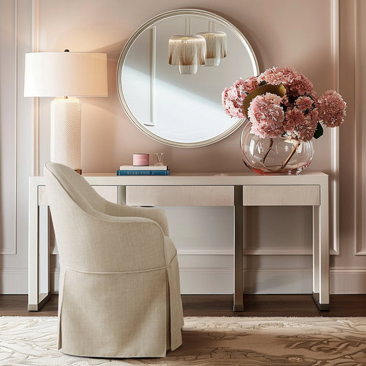 Salma Skirted Dining Arm Chair with Casters in Natural Color