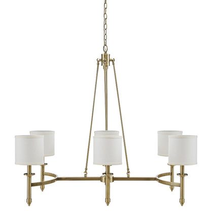 Elegenza 6-light Chandelier with Fabric Drum Shades in Antique Gold Color