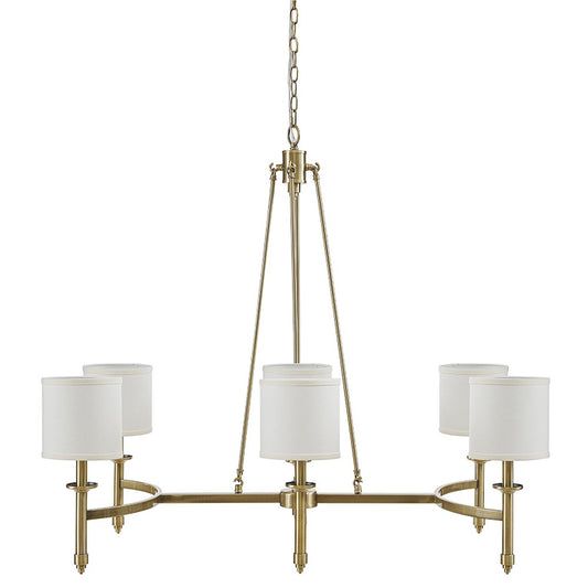 Elegenza 6-light Chandelier with Fabric Drum Shades in Antique Gold Color