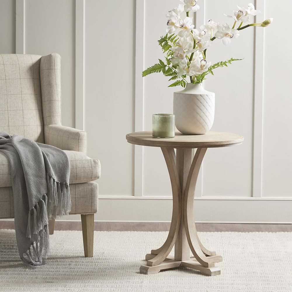 Fatima Round Accent Table, Reclaimed Wheat color