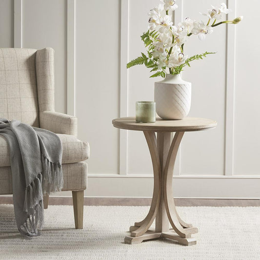 Fatima Round Accent Table, Reclaimed Wheat color