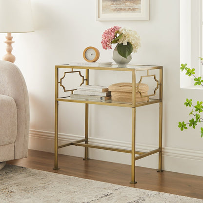 Gretna Rectangular Antique Gold Metal and Glass Accent Table