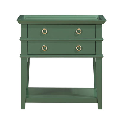 Clara Vintage Green 2-Drawer Tray Top Nightstand