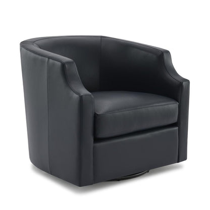 Easton Midnight Blue Top Grain Leather Swivel Glider Barrel Chair