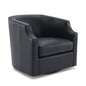 Easton Midnight Blue Top Grain Leather Swivel Glider Barrel Chair