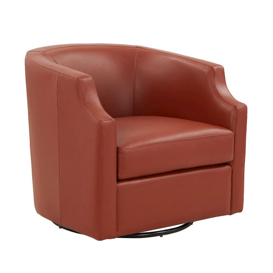 Caramel Top Grain Leather Swivel Glider Barrel Chair