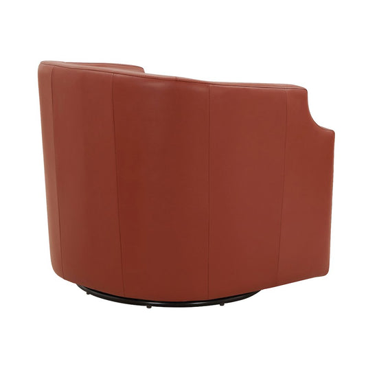Caramel Top Grain Leather Swivel Glider Barrel Chair