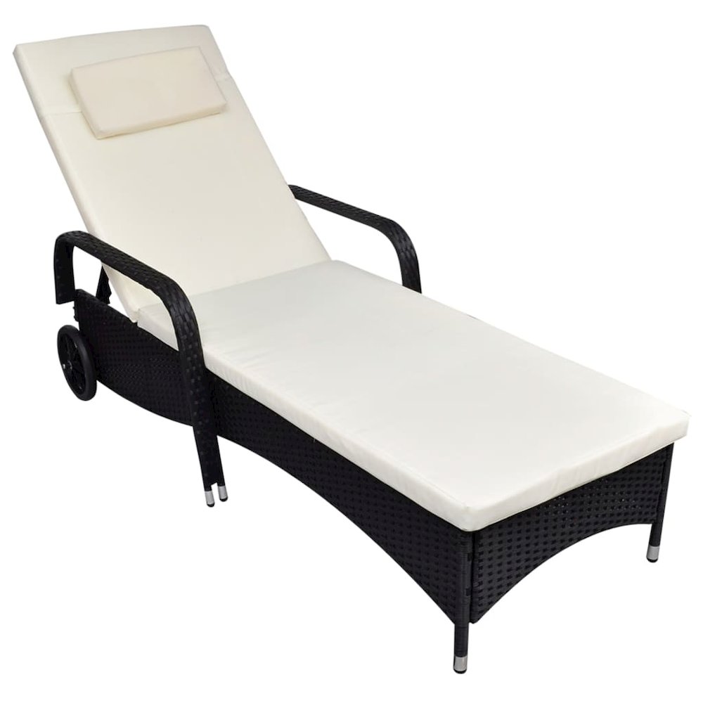 Rattan Sun Bed Black, Cream Poly Rattan Adult-sized