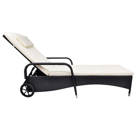 Rattan Sun Bed Black, Cream Poly Rattan Adult-sized